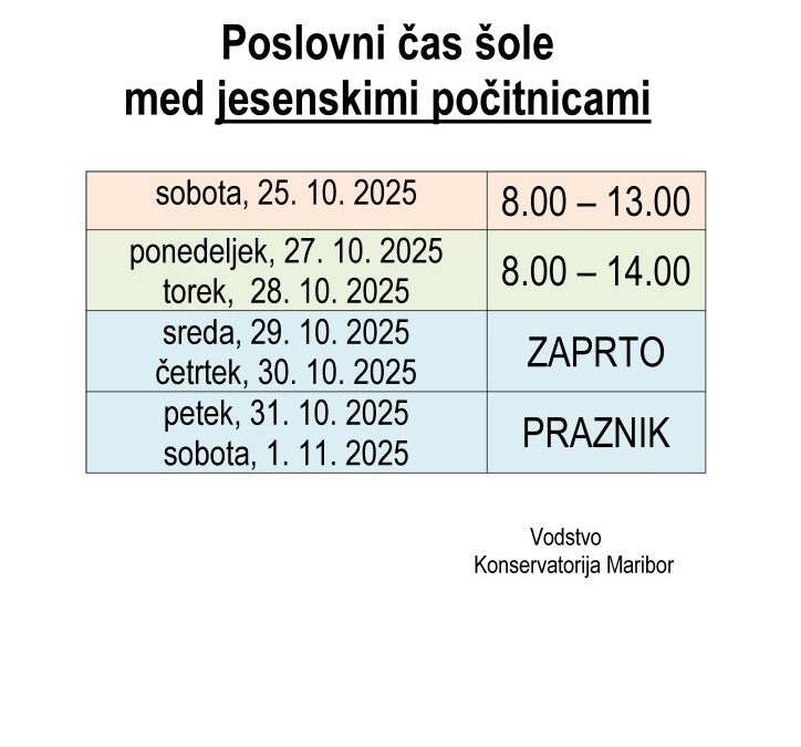 Poslovni čas šole med jesenskimi počitnicami