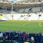 Obisk stadiona Juventus v Torinu. Dijaki na stadionu.