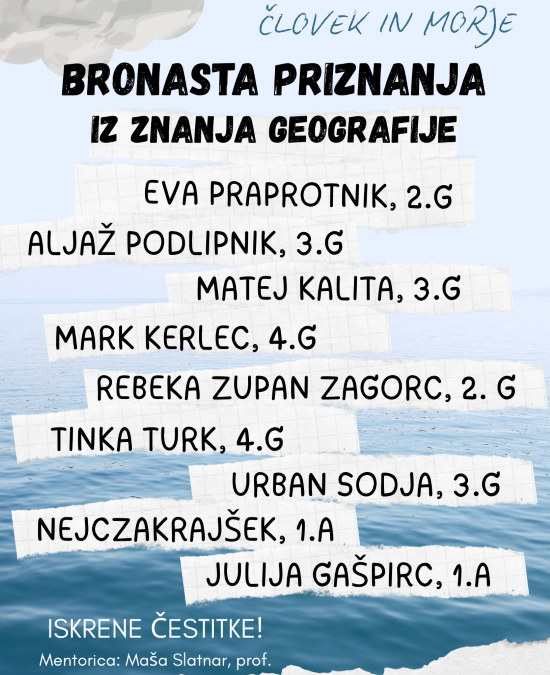 Devet bronastih priznanj iz geografije