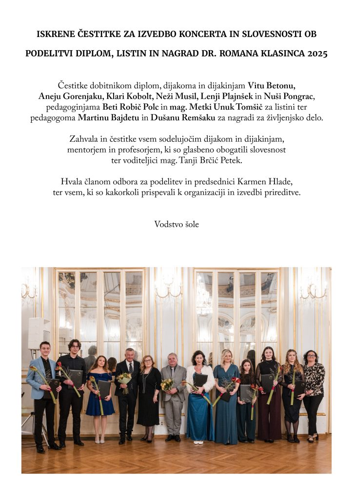 Čestitka za svečani koncert dr. Romana Klasinca 2025 Čestitka za svečani koncert dr. Romana Klasinca 2025