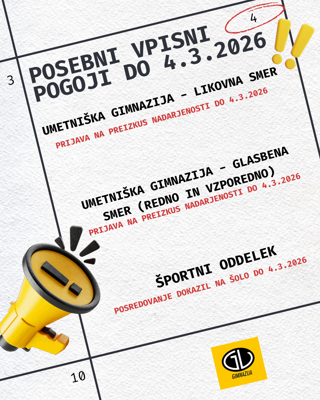 Aktualno za vpis v umetniško gimnazijo in v športni oddelek