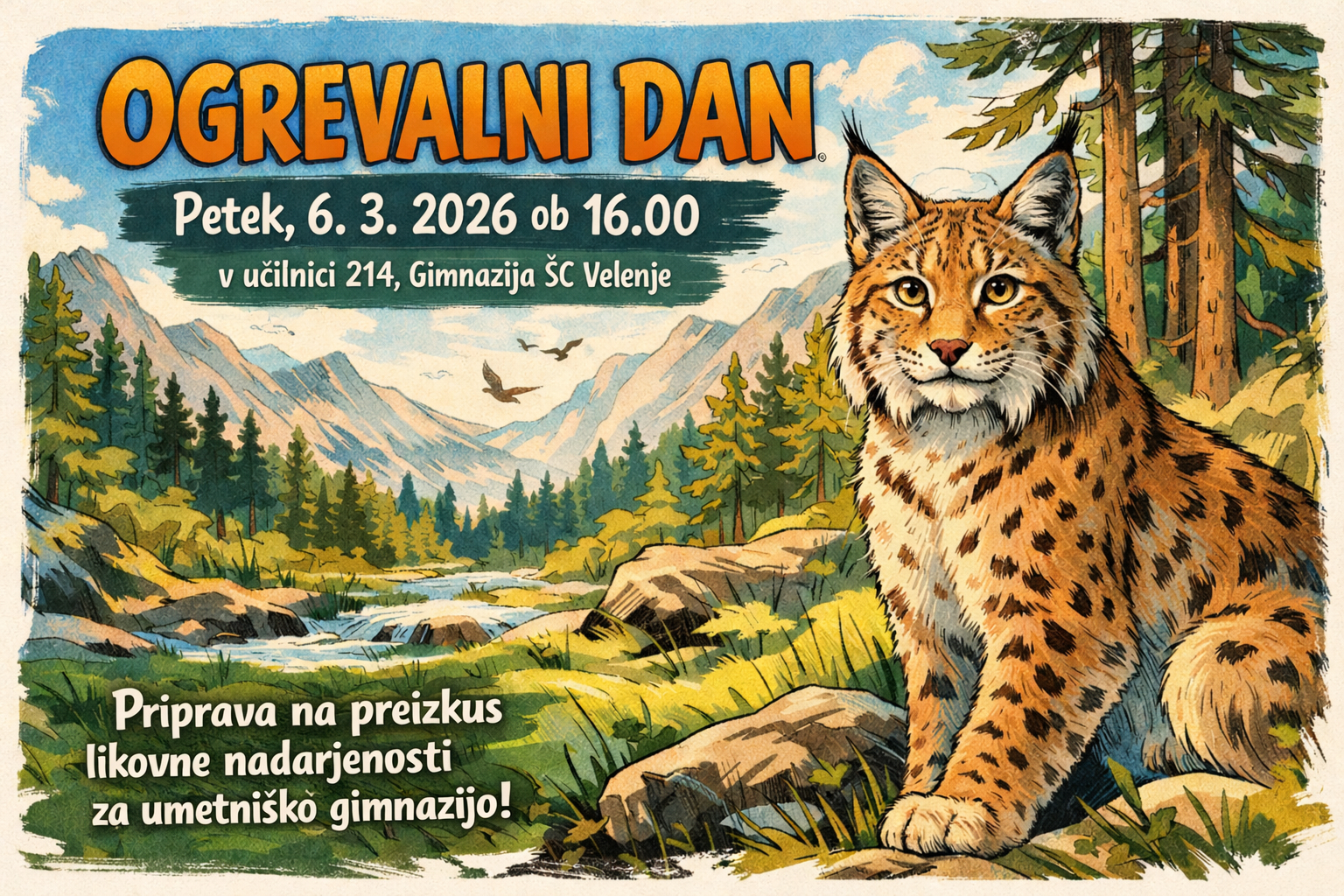 Vabilo na ogrevalni dan pred preizkusom likovne nadarjenosti za vpis v likovno smer umetniške gimnazije Vabilo na ogrevalni dan pred preizkusom likovne nadarjenosti za vpis v likovno smer umetniške gimnazije