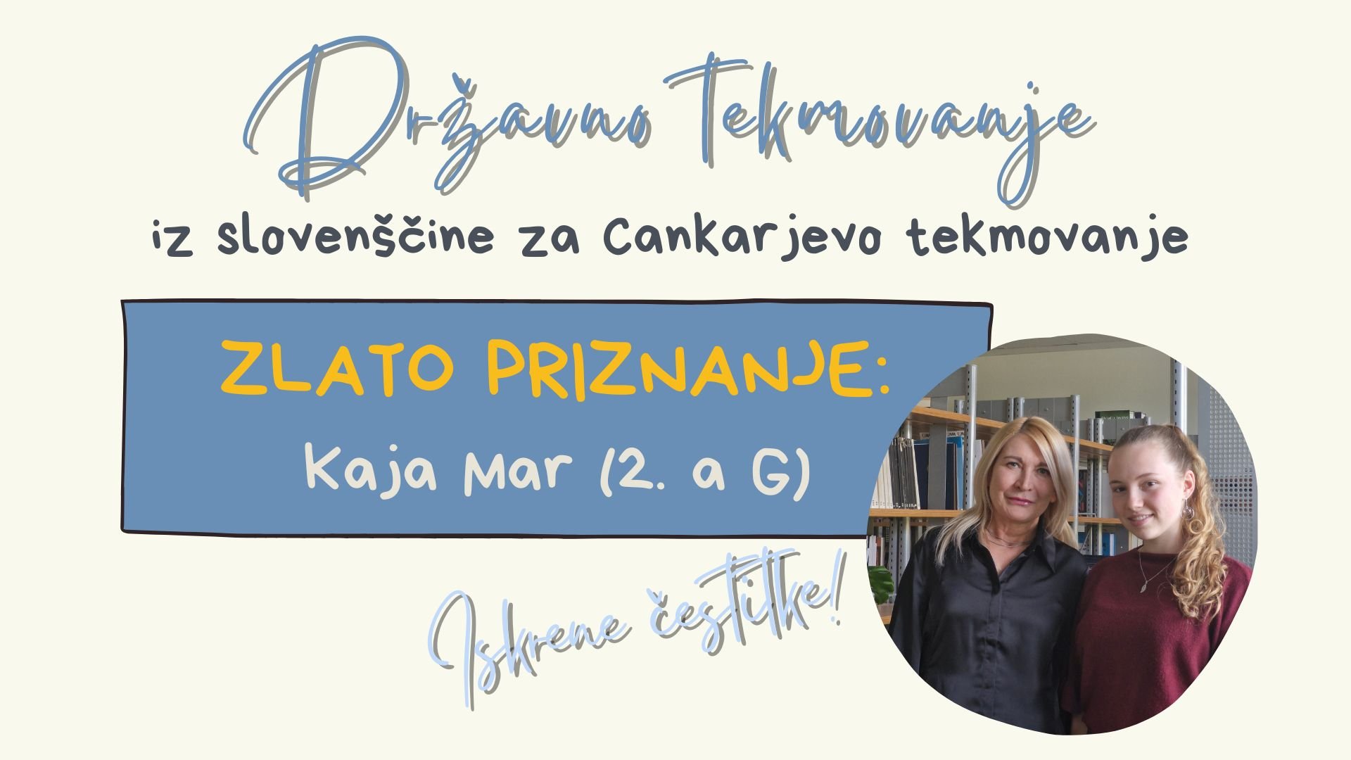 Izjemen uspeh na državnem tekmovanju za Cankarjevo priznanje Izjemen uspeh na državnem tekmovanju za Cankarjevo priznanje