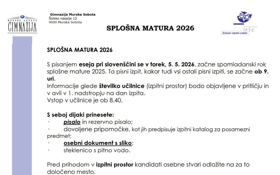 Splošna matura 2026 – esej pri slovenščini