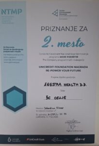 Priznanje za drugo mesto na JA tekmovanju za dijaška podjetja