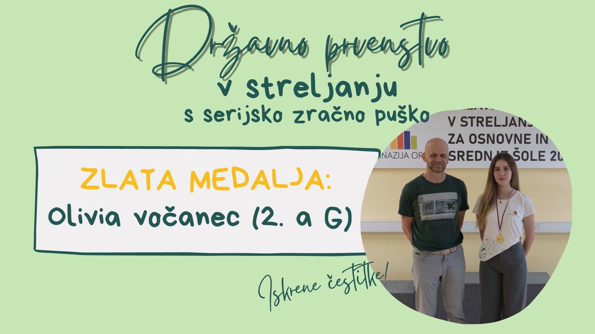 Zlata medalja na državnem prvenstvu v streljanju